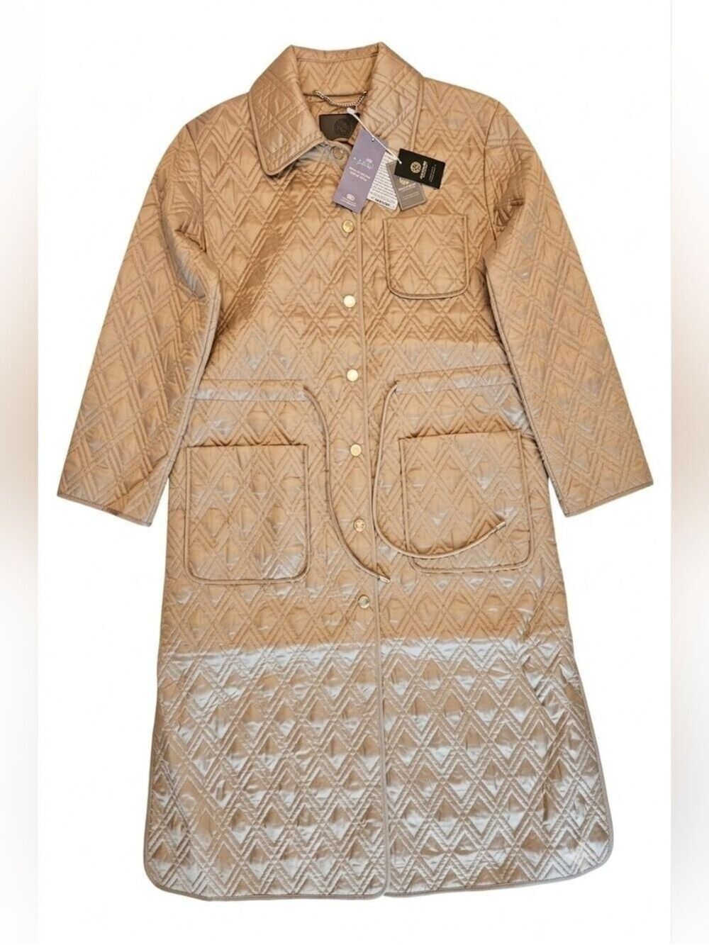 Women's Long Beige Winter Quilted Coat, Snover, NWT, Small